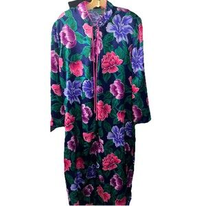 VTG Christian Dior Loungewear Floral Kaftan Pockets 1/2 Zip Large Shoulder Pads